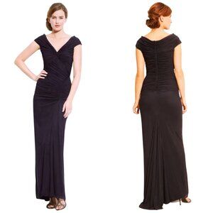 Tadashi Shoji black Twist Front Ruched Mermaid Dress XL off shoulder maxi